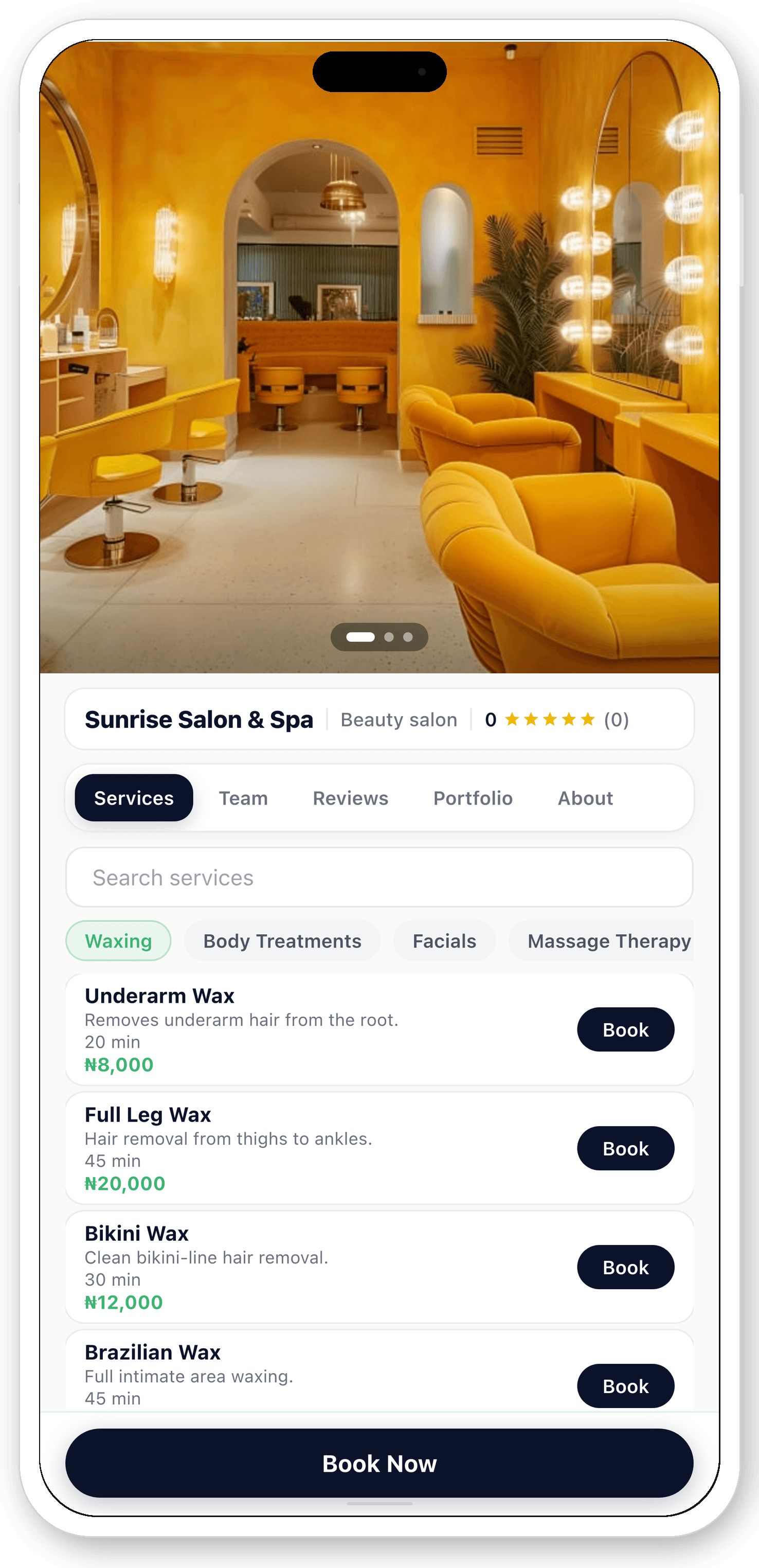 Wenny business page on iPhone